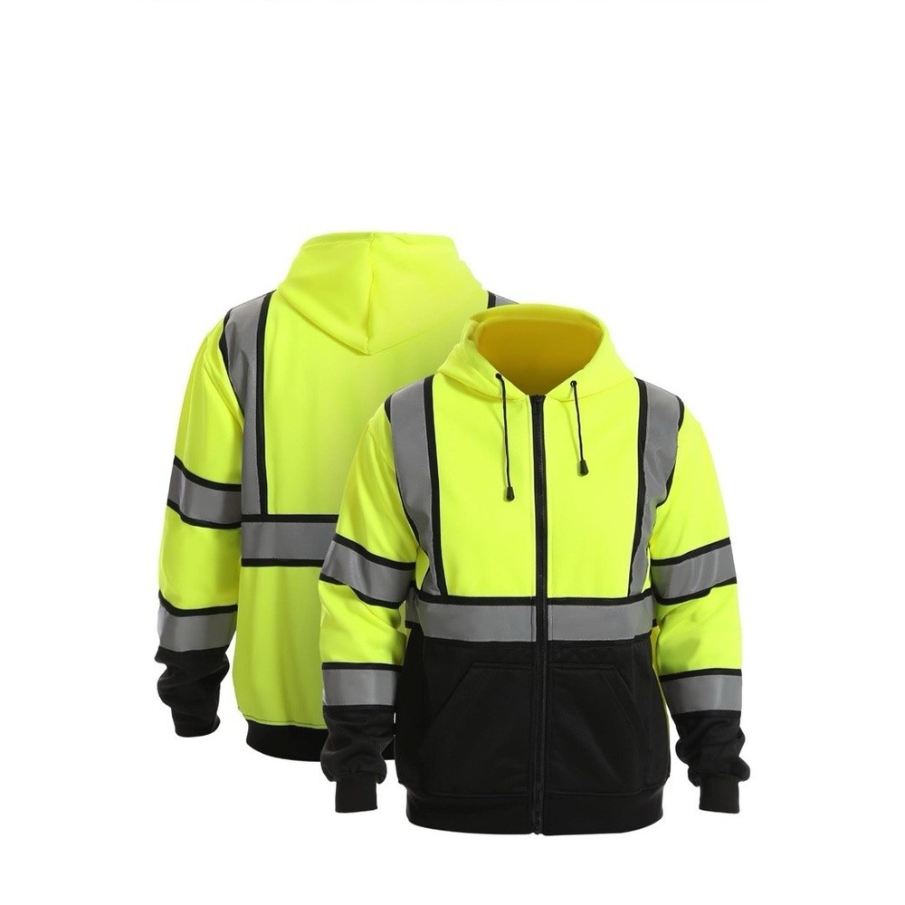 HIGH VISI CLASS 3 REFLECTIVE HOODED ZIP UP SAFETY FLEECE SWEATSHIRT HOODIE 4XL - Picture 7 of 8